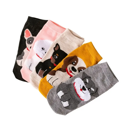 pack of 5 women ankle socks with different cute dog designs