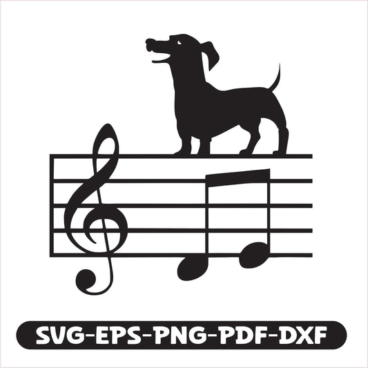 Dog Music cutting file. Available in SVG, EPS, PNG, PDF, and DXF formats, it’s perfect for crafting unique designs on vinyl, paper, or fabric.