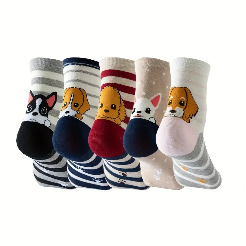 pack of 5 women socks with cute dog designs