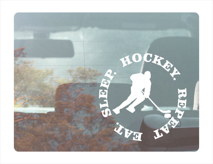 Eat Sleep Hockey Repeat White Decal Sticker