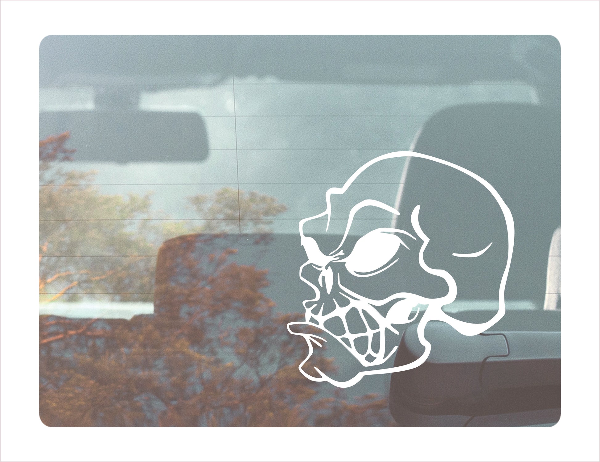 Edgy Skull White Vinyl Decal Sticker