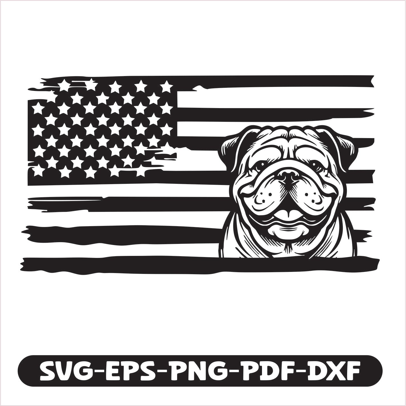 English Bulldog Dog USA SVG EPS PNG PDF DXF Cutting