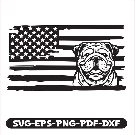 English Bulldog Dog USA SVG EPS PNG PDF DXF Cutting