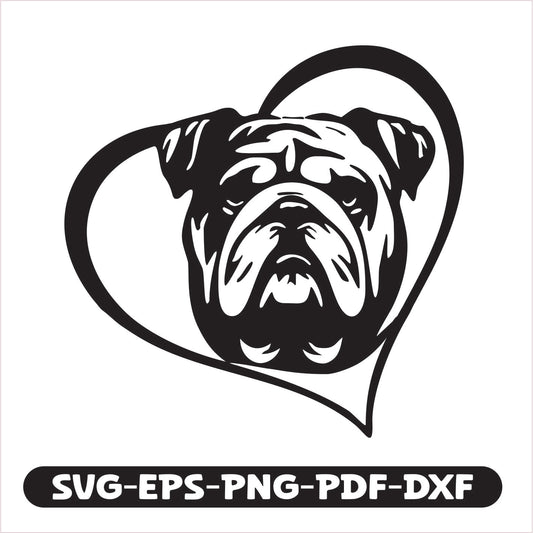 English Bulldog Heart SVG EPS PNG PDF DXF Cutting