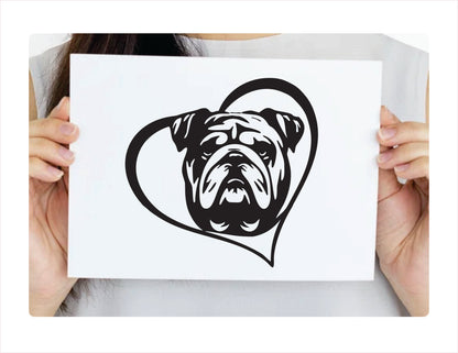 English Bulldog Dog Heart Black Decal Sticker