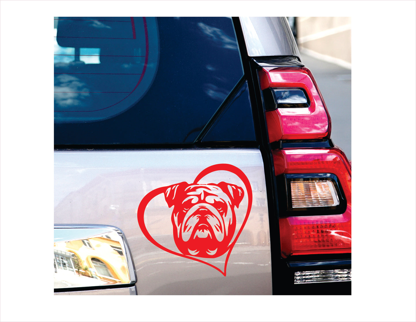 English Bulldog Dog Heart Red Decal Sticker