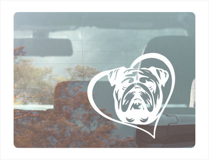 English Bulldog Dog Heart White Decal Sticker