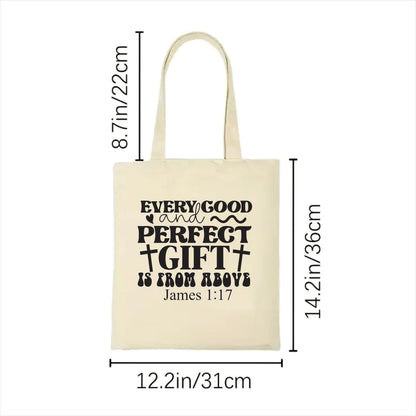 Every good and perfect gift is from above canvas tote bag 2