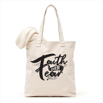 Faith over fear canvas tote bag 3