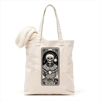 Festive AF skull gothic tote bag 3
