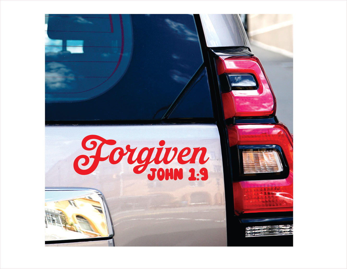 Forgiven John 1:9 red decal sticker