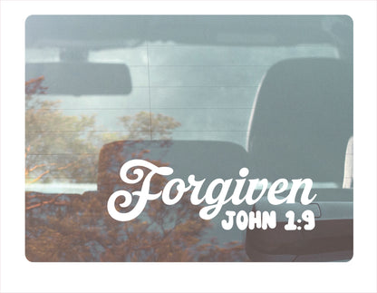 Forgiven John 1:9 white decal sticker