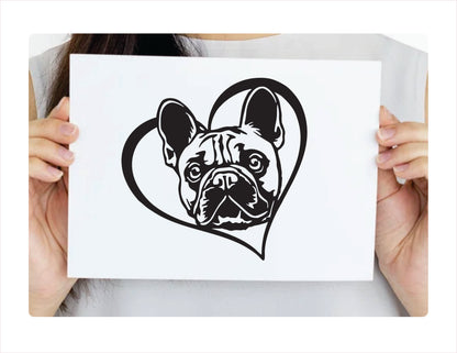 French Bulldog Dog Heart Black Decal Sticker