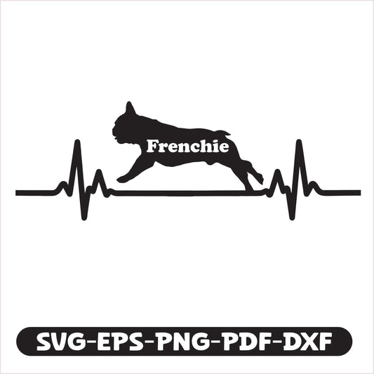 Frenchie Heart Line Pulse SVG EPS PNG PDF DXF Cutting File