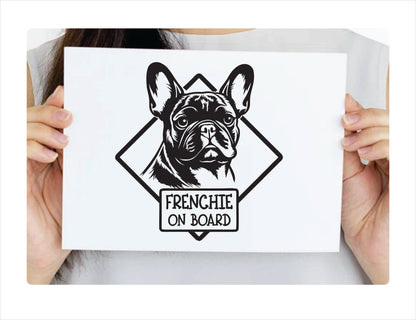 Frenchie on board Black Vinyl Decal Sticker 