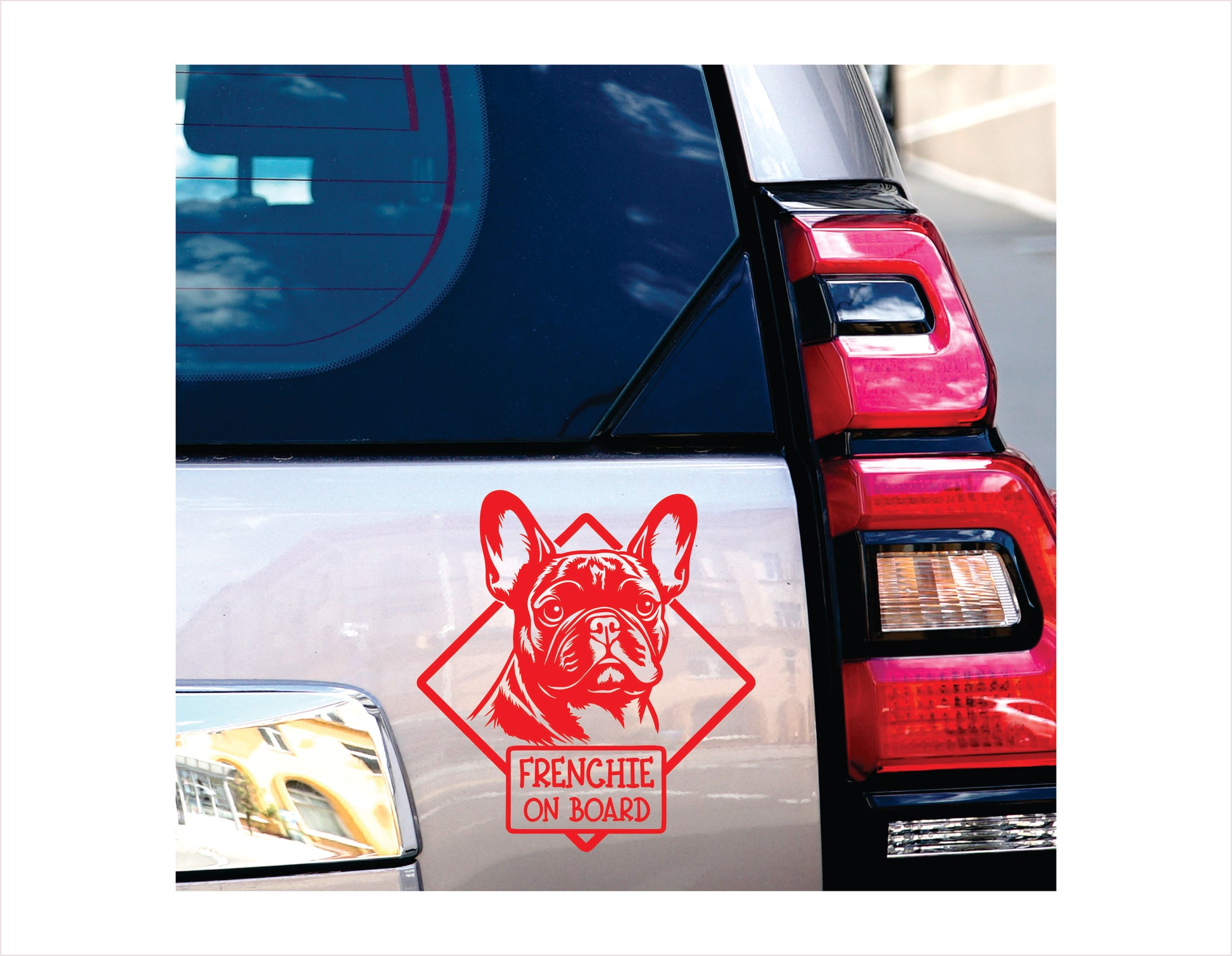 Frenchie on board Red Vinyl Decal Sticker 