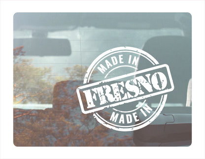 Made in Fresno California Usa white decal sticker