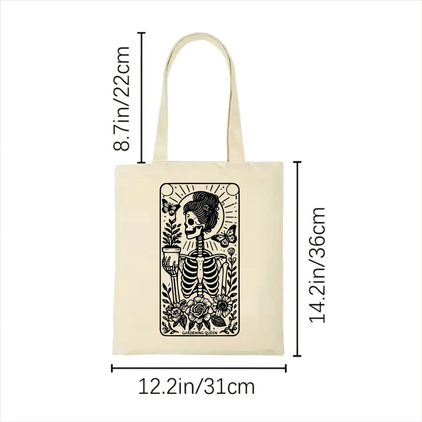 Gardening queen skull gothic tote bag 2