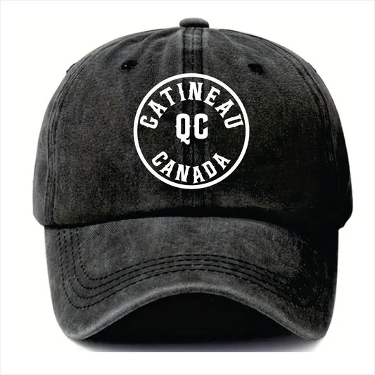 Black cap with 'Gatineau QC Canada' text on a white background