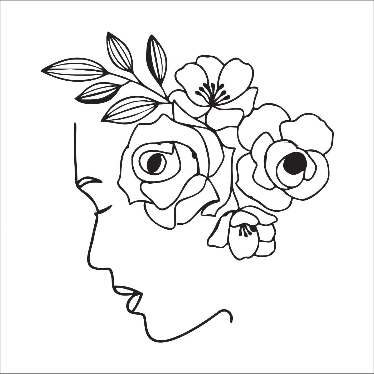 Flowers Head Woman Vinyl Decal Sticker