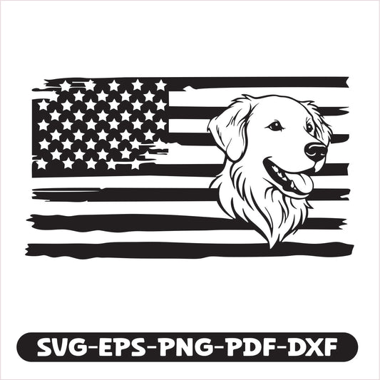 Golden Retriever Dog USA SVG EPS PNG PDF DXF Cutting