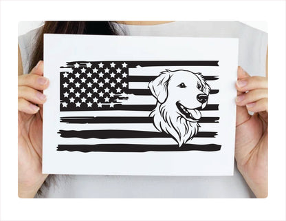 Golden Retriever Dog USA Black Decal Sticker