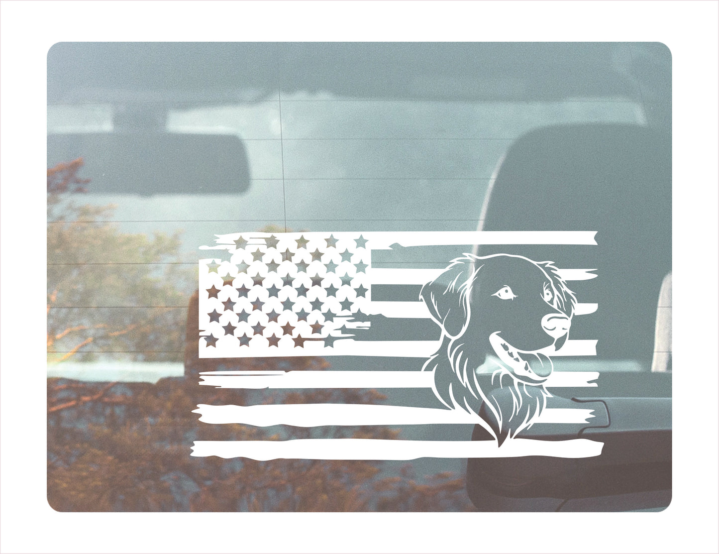 Golden Retriever Dog USA White Decal Sticker