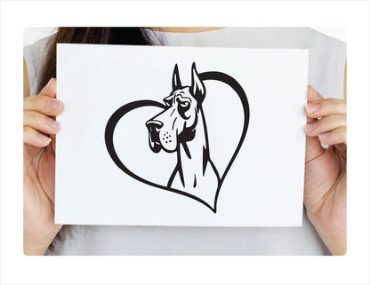 Grand Dane Dog Heart Black Decal Sticker