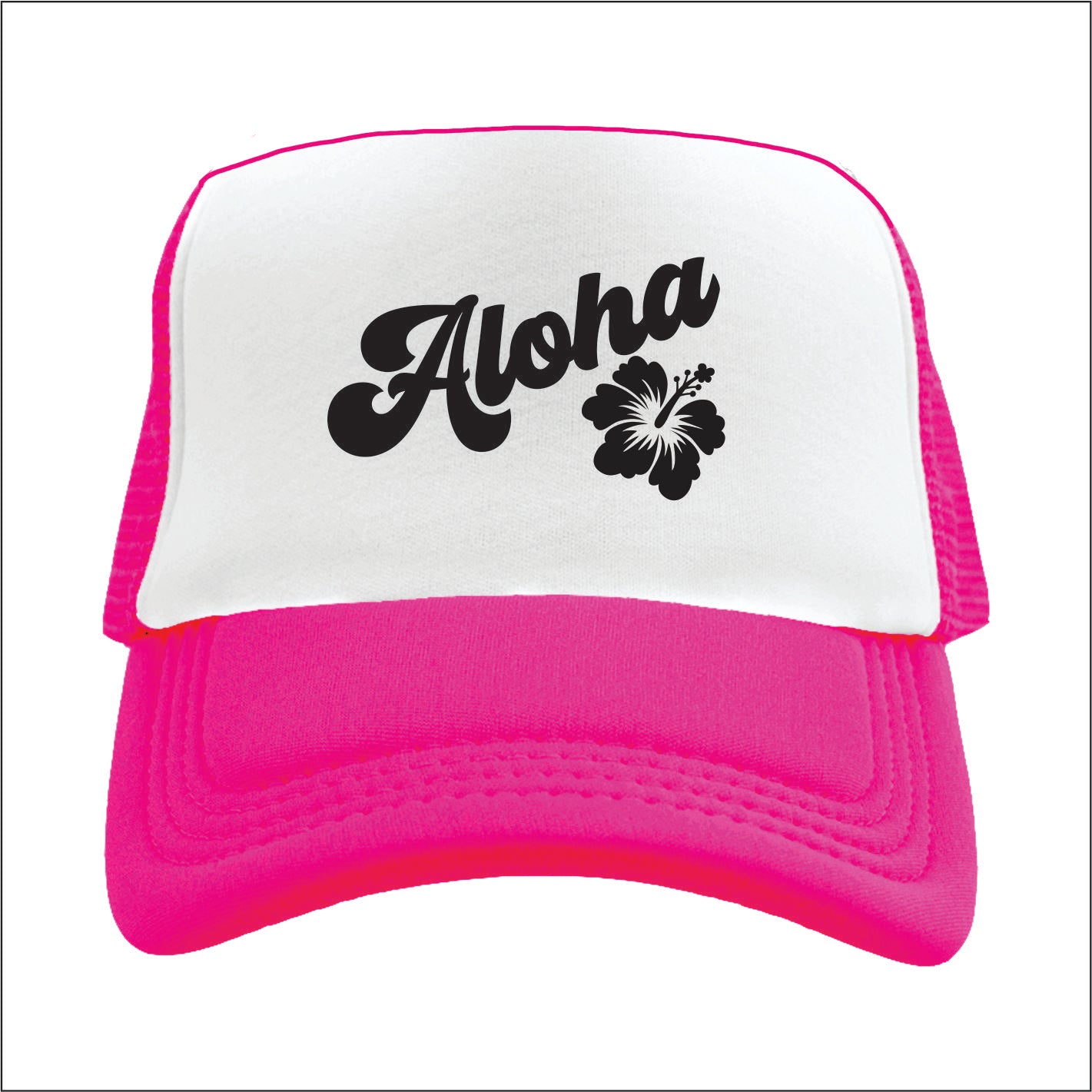 pink trucker hat with hawaiian design