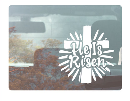 He is risen religious white decal sticker 