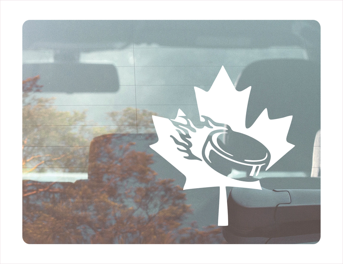 Fire Puck Canada Hockey White Decal Sticker