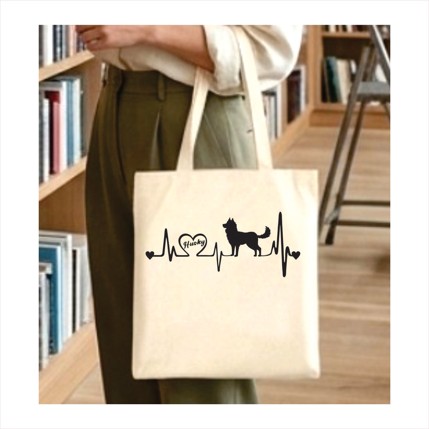 husky dog heartbeat tote bag 1