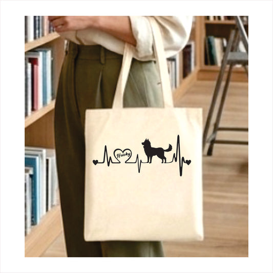 husky dog heartbeat tote bag 1