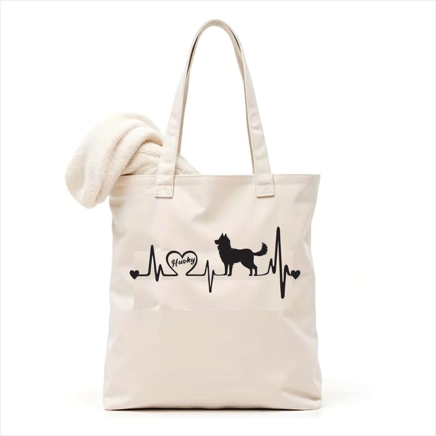 husky dog heartbeat tote bag 3
