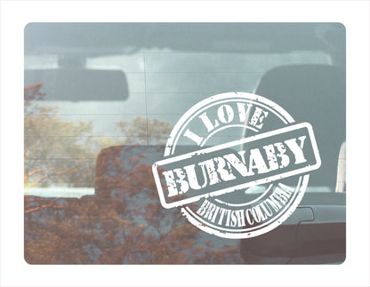 I love Burnaby British Columbia white Decal Sticker