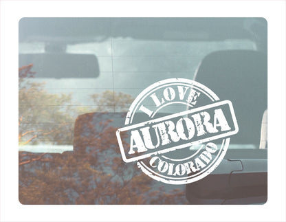 I love Aurora Colorado white Decal Sticker