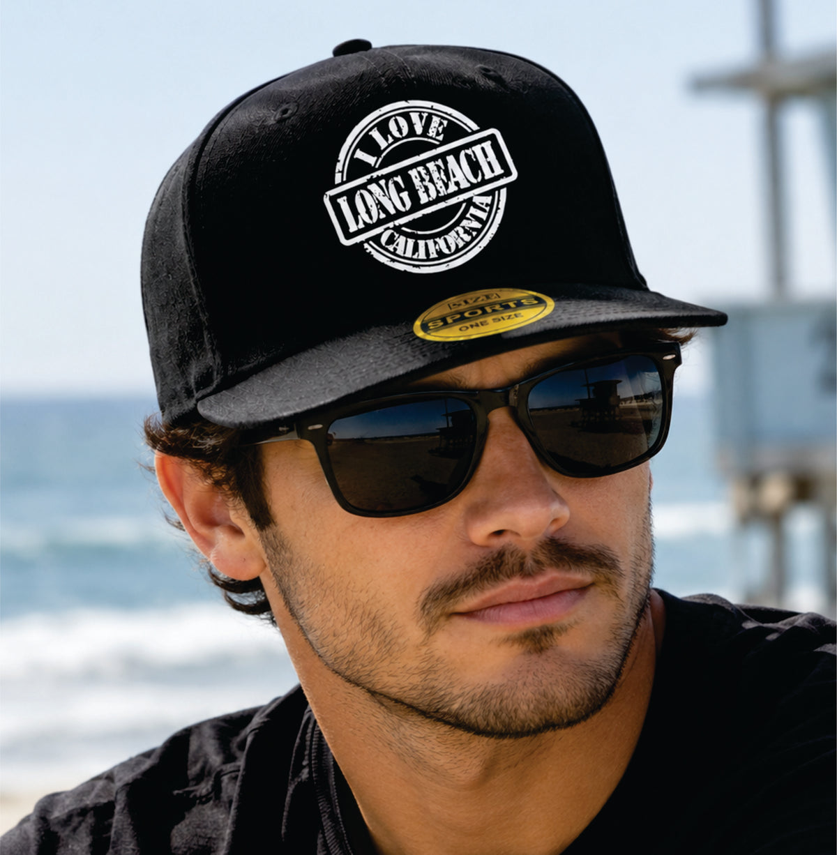 I love Long Beach California Black Flag Hat Snapback – One Size