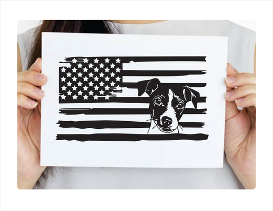 Jack Russell Dog USA Black Decal Sticker