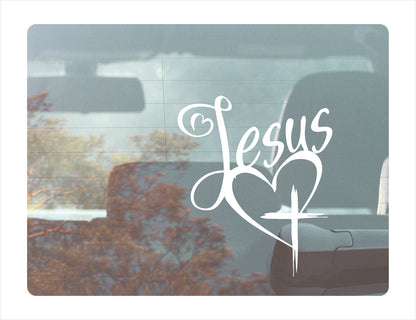 Jesus Hearts White Vinyl Decal Sticker