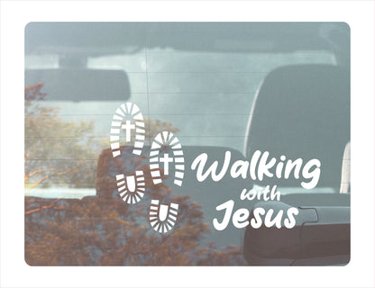 Walking with Jesus Cross Footprints Vinyl Decal Sticker  FREE shipping