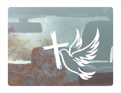Jesus Cross Bird White Vinyl Decal Sticker
