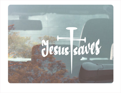 Jesus Saves white decal sticker