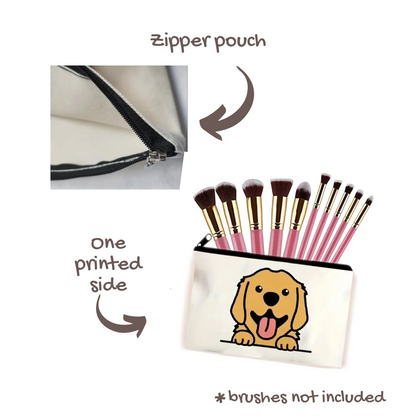 details of zipper make up bag with a labrador or golden retriever design