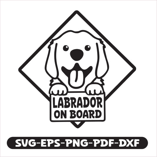  "Labrador on Board" cutting file. Compatible with SVG, EPS, PNG, PDF, and DXF formats, it’s perfect for creating custom decals, signs, and gifts. 