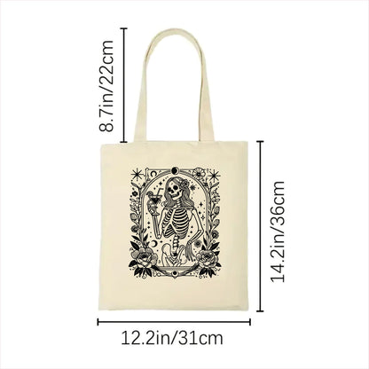Lady drinking skull gothic tote bag 2