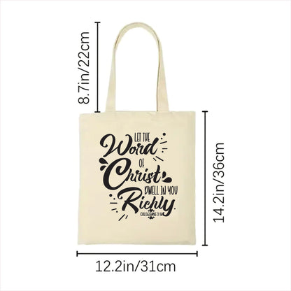 Let the word of Christ dwell in you richly canvas tote bag 2