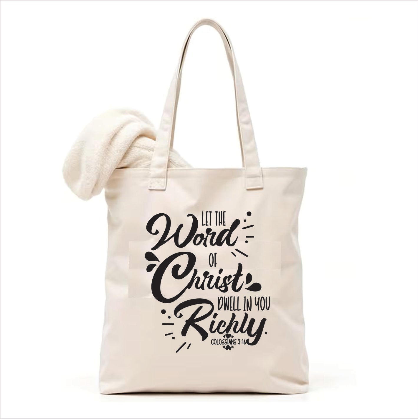 Let the word of Christ dwell in you richly canvas tote bag 3