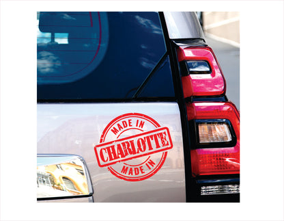 Made in Charlotte North Carolina red decal sticker