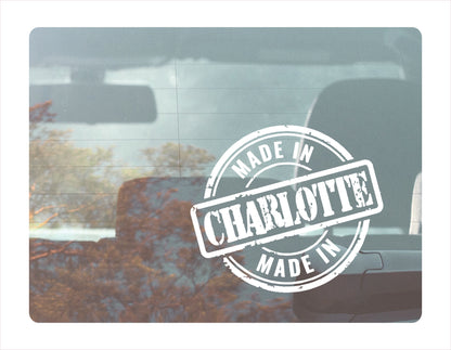 Made in Charlotte North Carolina white decal sticker