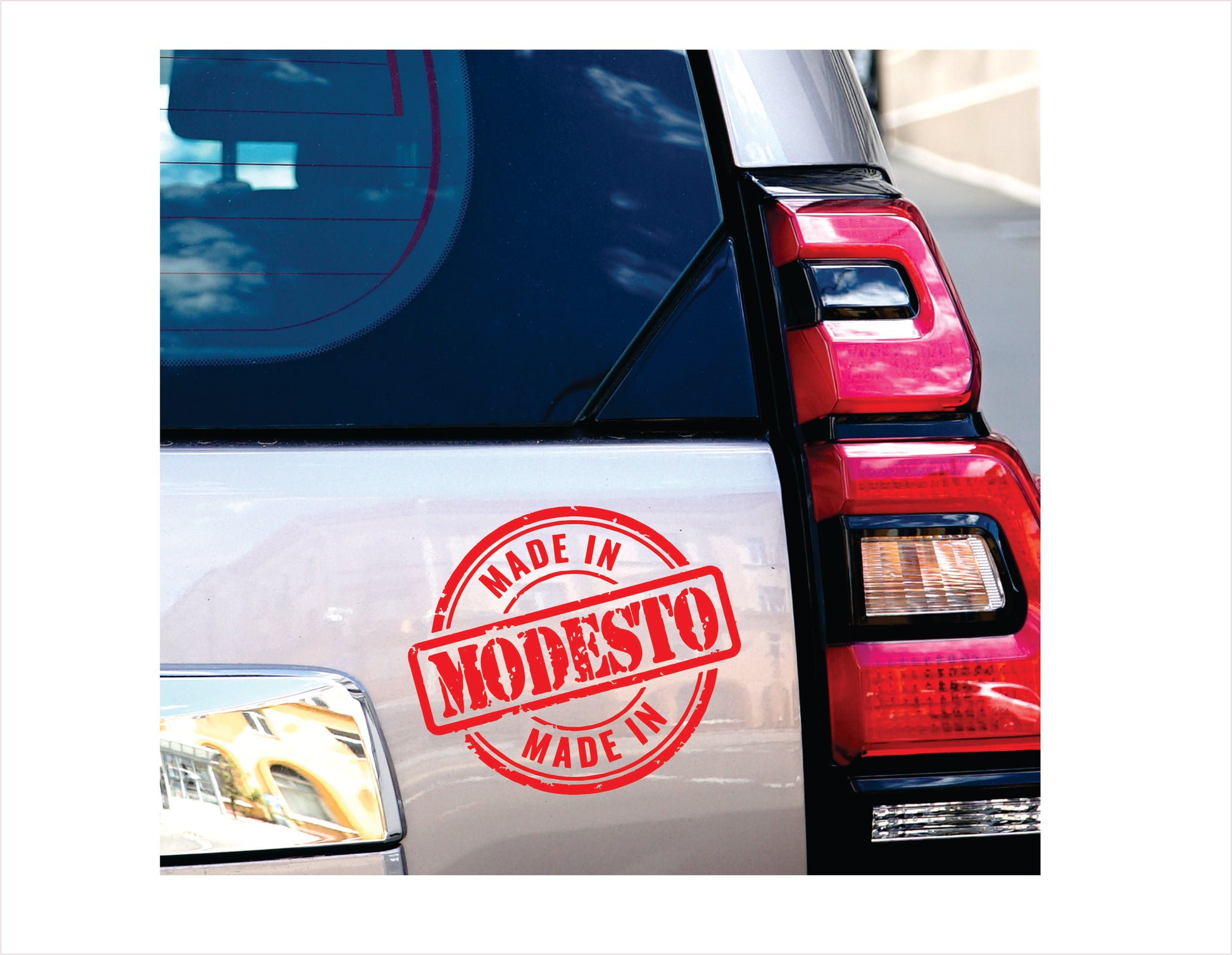 Made in Modesto California red decal sticker